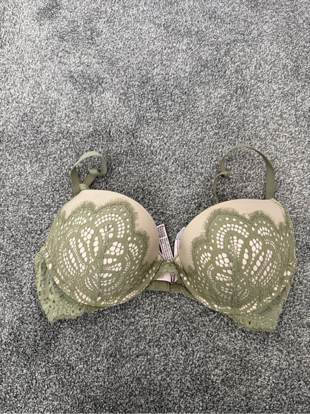 Victorias Secret Olive Lace Underwire Push-Up Bra
